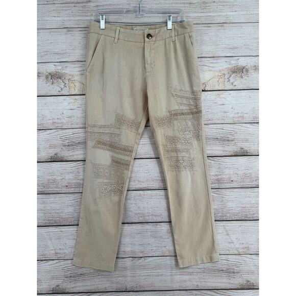 Current/Elliott Buddy Trouser Safari Lace Linen Pants Women's 26 Beige/Tan - Picture 1 of 13
